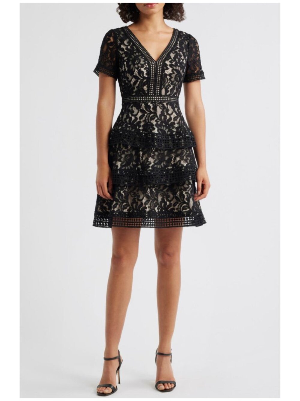 Eliza J Lace Tiered Dress Black Women's Size 12